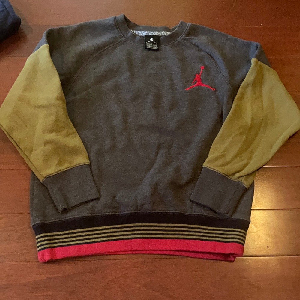 Jordan Kids Sweatshirt - Gray with Olive Sleeves